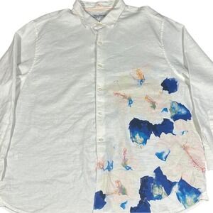 Tommy Bahama Barbados Breeze Shirt Men's XXL White Blue Floral Linen Stretch